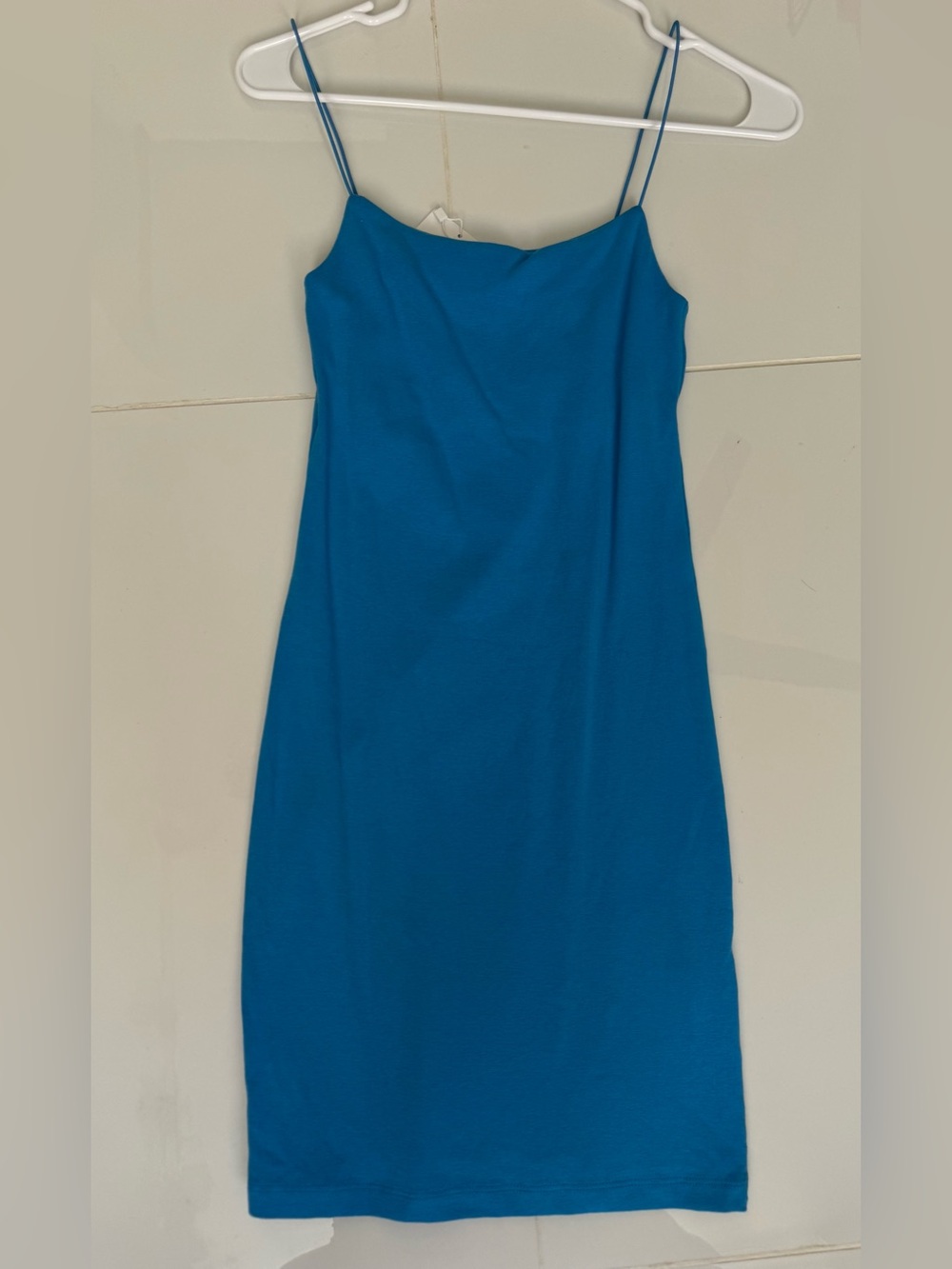 Zara Teal-Blue Mini Slip Dress with Thin Straps